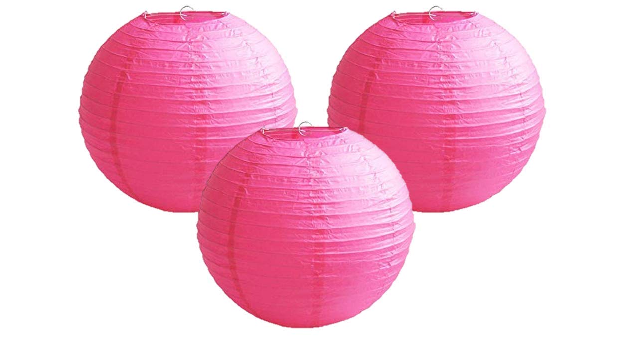 Pack of 3 Paper Lantern Lampshade Party Birthday Baby Shower Wedding Celebration Decoration (Hot Pink, 10" (25cm))