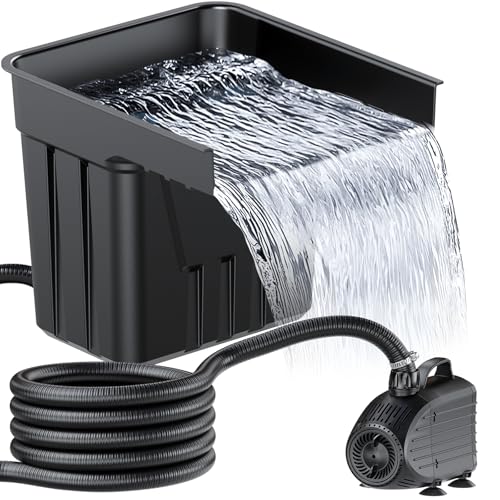 POPOSOAP Outdoor Waterfall Pond Pond Waterfall with 4500L/H Pond Pump, 3M Corrugated Hose and Filter Material, for Garden Ponds, Streams and Water Features