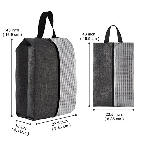 Travel Shoe Bags with Zippered & Handle Strap CGBE Visible Nylon Mesh Shoe Carrying Organizers One Fit Most 3 PACK (Dark gray)
