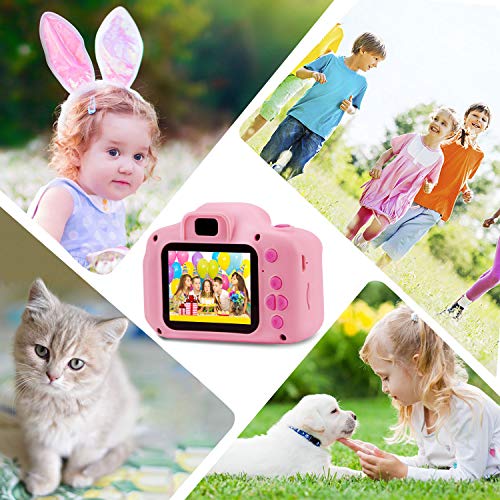 PROGRACE Kids Camera Digital Video Cameras for Kids Boys Birthday Toy Gifts Toddler Video Recorder Children Camera 2 Inch IPS with SD Card-Pink