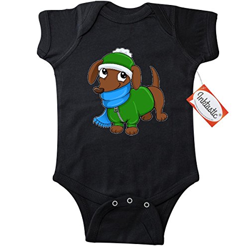 Inktastic Unisex Baby Cute Dachshund Wearing Coat Infant Creeper 24 Months Black