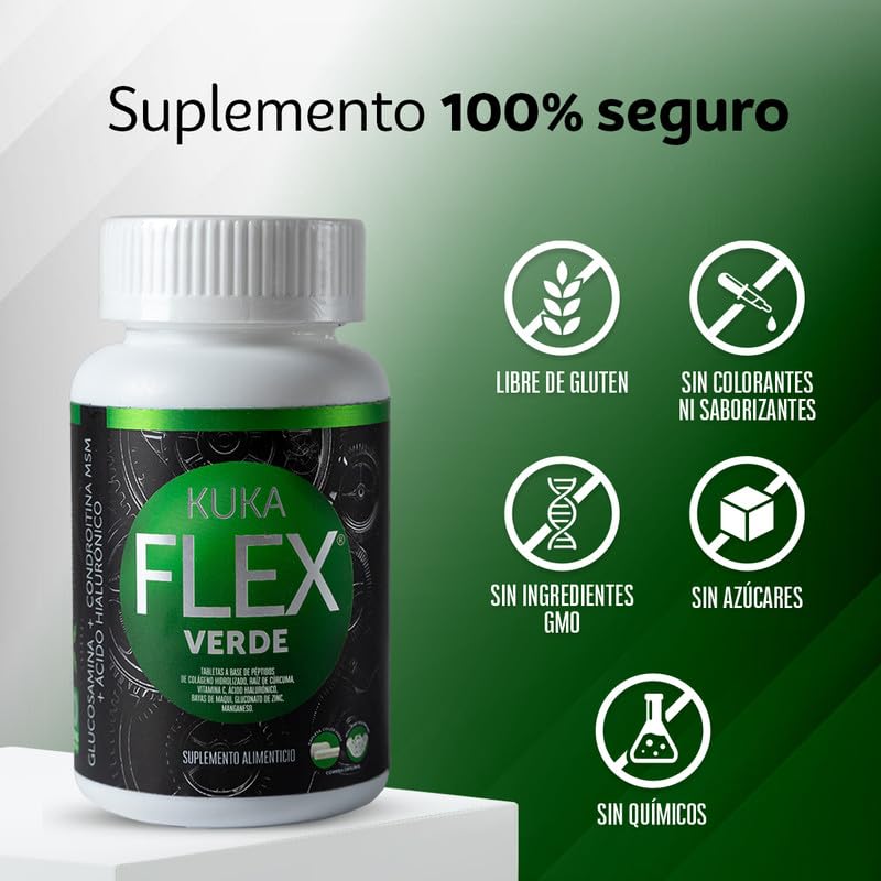 KukaFlex Verde Paquete de 3 Frascos con 30 Tabletas de 860mg cada Uno, 90 Tabletas en Total | Rinde Hasta 90 Días |Fórmula para Uso Diario| Kuka Flex Verde