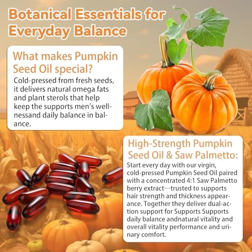 Pumpkin Seed Oil, Pumpkin Seed Oil Capsules with Saw Palmetto| for Hair Growth - Non-GMO - 180 Softgels | 3000mg Cold Pressed white