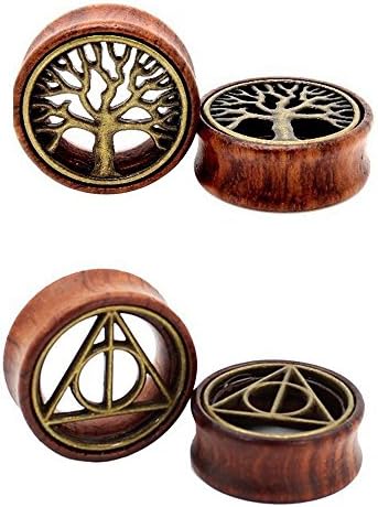 2 Pairs Hollow Tunnel Wood Ear Plugs Triangle and Tree Stretcher Piercing Set (20mm=25/32'')