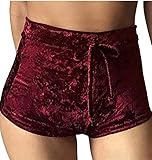 TOB Women's Casual Soft High Waist Drawstring Velvet Shorts Clubwear ,Red,Small