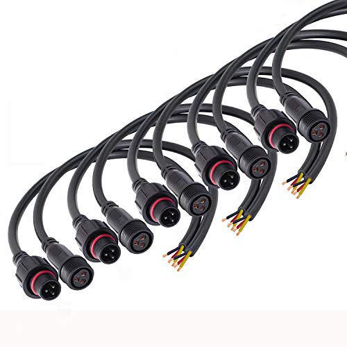 DONJON 3 pin Waterproof Connectors,16AWG Extension Cable Male Female Waterproof LED Plug,IP68 20CM Extension Lead for Car, Truck, Boat,Indoor/Outdoor LED Strip Lights,(5Pairs)