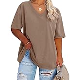 Women's Plus Size V Neck T Shirts Summer Half Sleeve Tees Casual Loose Fit Cotton Tunic Tops