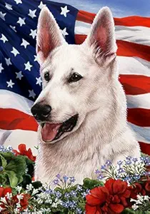 Best of Breed German Shepherd White Patriotic Garden Flags