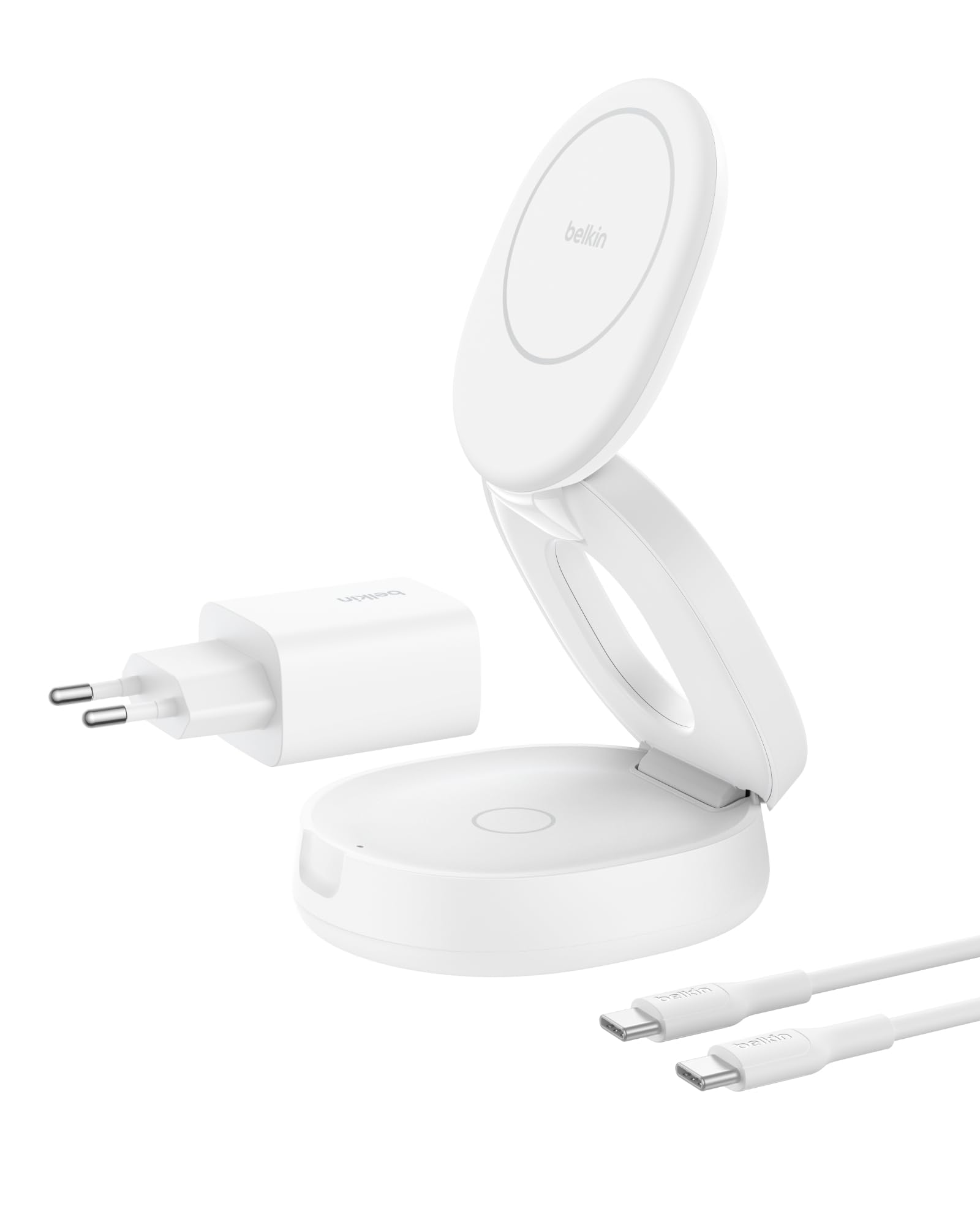 Belkin BoostCharge 2-in-1 Induktive Ladestation mit Qi2, 15W, MagSafe-kompatibles Ladegerät, Kabellose, Kompakte, Verstellbare, für iPhone 17, Air, 16, Pixelsnap, AirPods, inkl. 30-W-Netzteil – Weiß 8
