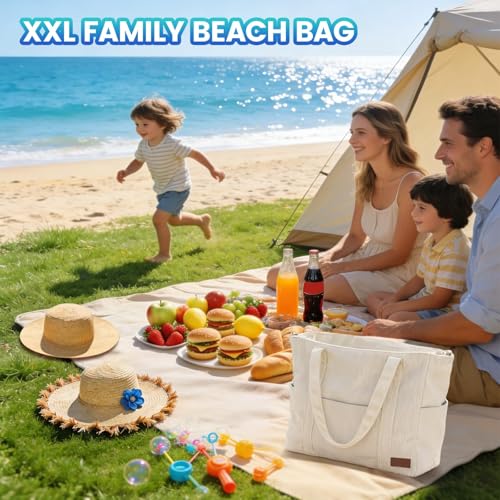 Virape Beach Bag XXL Family Drawstring Fabric - Women's Beach Bag Large with Zip & Waterproof Bag, Wet/Dry Separation - Fashionable Shoulder Bag for Beach Pool Camping Holiday