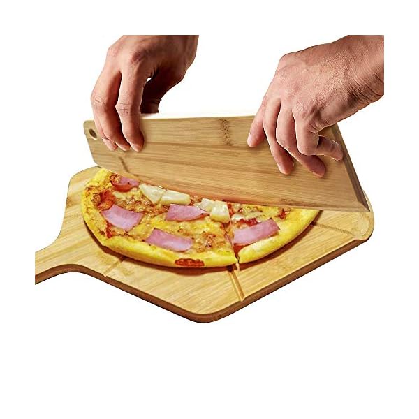 AXSCOK Premium Pizza Peel and Cutter Set, 12 Inch Bamboo Pizza Paddle Cutting Board Builtin