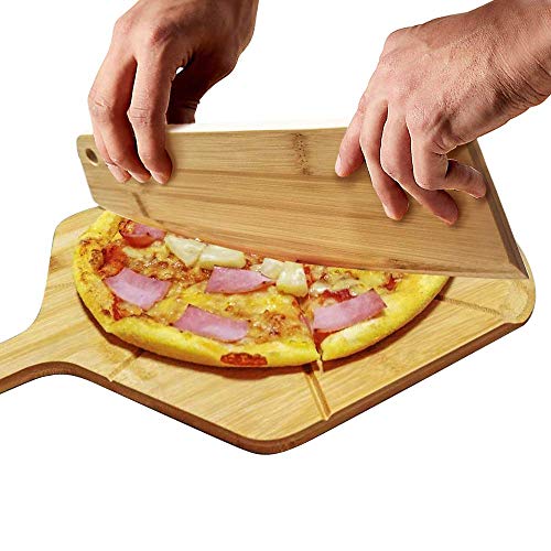 AXSCOK Pizza Peel with Wood Rocker, 12" Wooden Pizza Paddle Cutter