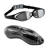 Swim Goggles, EveShine Mirrored Swimming Goggles with Anti-Fog Crystal Clear Lenses, Watertight Comfortable Fit Swim Glass for Adult Children Men Women And Kids - Black