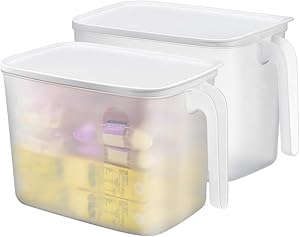 Lunhoo Storage Organizer Bin with Front Handles and Lid for Cabinet, Pantry, Counter, Organizer Box for Coffee, Tea, Packets Pack of 2