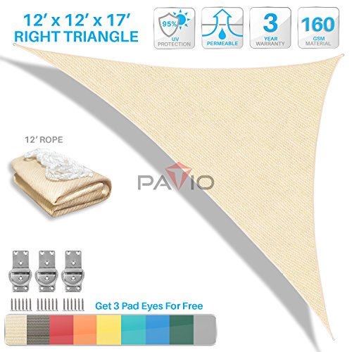 Patio Paradise 12'x12'x17' Beige Sun Shade Sail Right Triangle Canopy - Permeable UV Block Fabric Durable Patio Outdoor - Customized Available