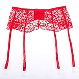 LIXFDT Women's Lace Garter Belt Adjustable Suspender Belt For Stockings (Red)