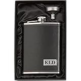 Engraved 8oz Leather Wrapped Stainless Steel Hip Flask & Funnel Gift Set Custom Personalized