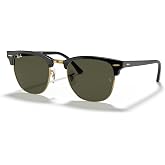 Ray-Ban RB3016 Clubmaster Classic Square Sunglasses for Men for Women | In Tortoise On Gold, Grey On Black &amp; Green On Gold. Polarized options available. Premium acetate frame.