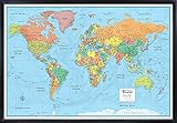 Swiftmaps 32x50 RMC World Signature Push-Pin Travel Wall Map Foam Board Mounted or Framed (Black Framed)