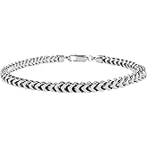 Savlano 925 Sterling Silver Rhodium Plated 3.5MM, 5.5MM Franco Square Box Chain Bracelet for Men-Made In Italy Comes with a Gift Box