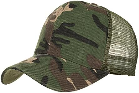 Summer Camouflage Cap Men and Women Snapback Trucker Baseball Cap Outdoor Sports Mesh Hat (Army Green)