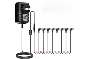 PIGTONE Guitar Pedal Power Supply Adapter 9V DC 1A Tip Negative 8 Way Daisy Chain Cables for Guitar Effect Pedal