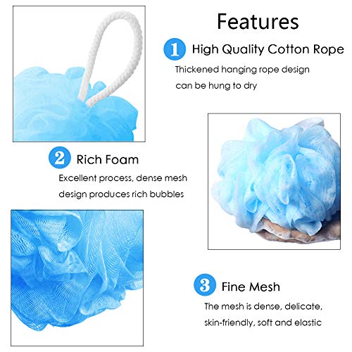 Bath Sponges Bath Loofahs Mesh Pouf Shower Wash Ball Large 5 Packs 60g Each Soft Eco-Friendly for Men& Women Cleanse, Smooths Skin, Exfoliating