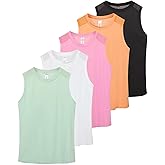 Real Essentials 5 Pack: Women's Dry-Fit Racerback Muscle Tank Tops –Workout Shirts Mesh Insert, Athletic (Available in Plus)