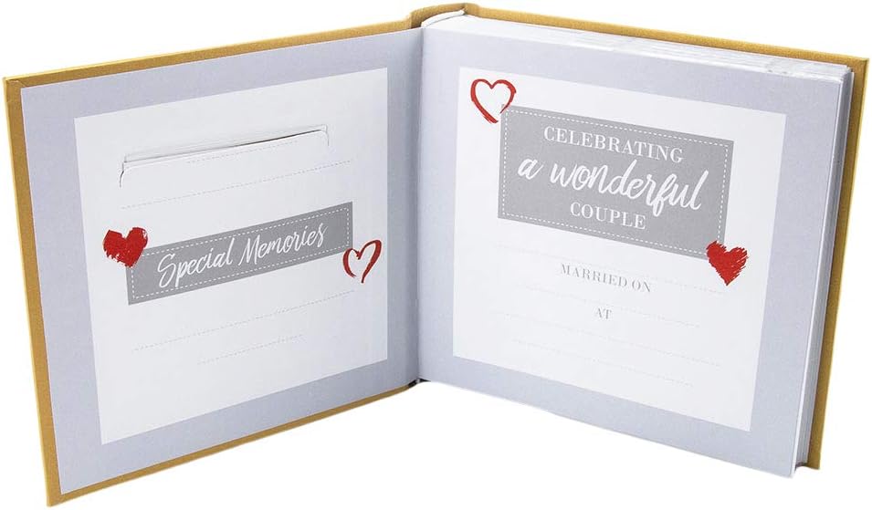 Happy Homewares Lovely Golden 50th Wedding Anniversary Photo Album with Double Heart Decoration - Inner Lining Pages to Personalize - Image 4