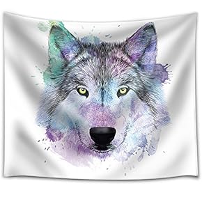 Fun and Colorful Splattered Watercolor Wolf - Fabric Tapestry, Home Decor - 51x60 inches