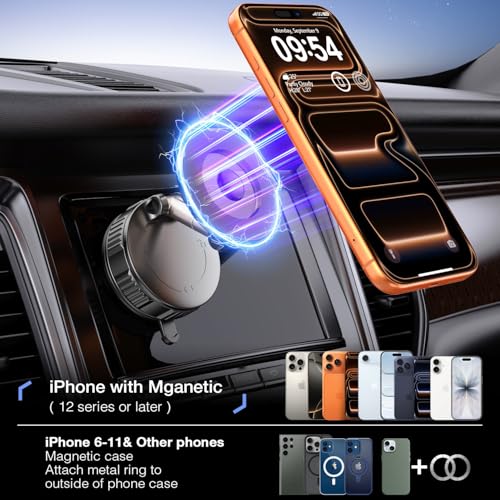 Vooii Phone Holders for Your Car for Magsafe (130+LB Strongest Ever Suction) 360° Adjustable Vacuum Car Phone Mount Magnetic, Car Phone Holder for iPhone 17 Pro Max for Automotive Multi Gauges
