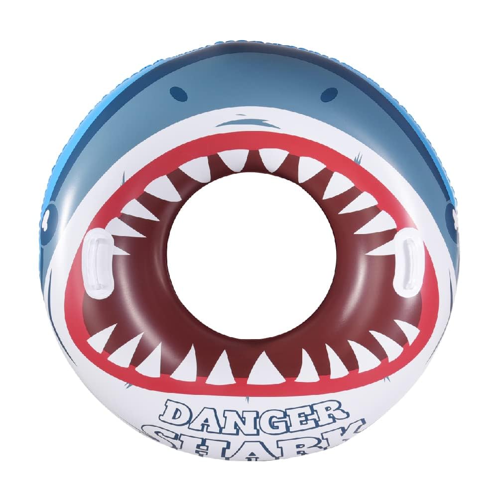 Inflatable Pool Float for Adults and Kids, 120cm Shark Inflatable Swim Tube Raft with Handles, Giant Pool Toys for Kids and Swimming Pool Party Decorations