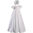 Hand Embroidered 33" Short Sleeve Heirloom Christening Gown w/Shadow Embroidery