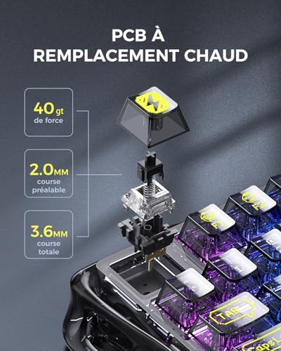 GravaStar Mercury K1 Lite Mechanical Gaming Keyboard with BT5.0/2.4G/Type-C, 75% Gasket RGB Backlit Gamer Keyboard, Pre-Lubricated Linear Switches, QWERTY (Black Transparent)