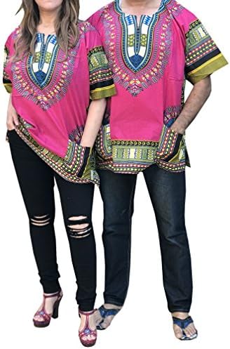 African Men Women Dashiki Shirt Top Blouse Hippie Tribal Caftan with two pockets
