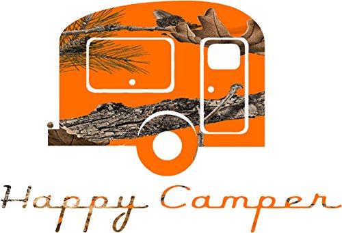 Happy Camper Blaze Orange Camo Sticker Decal