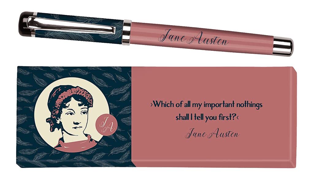 moses. 83356 libri_x Jane Austen Rollerball Pen, Metal Pen with Blue Refill, Printed with Jane Austen Quote, in a Gift Box, 1 Piece (Pack of 1)
