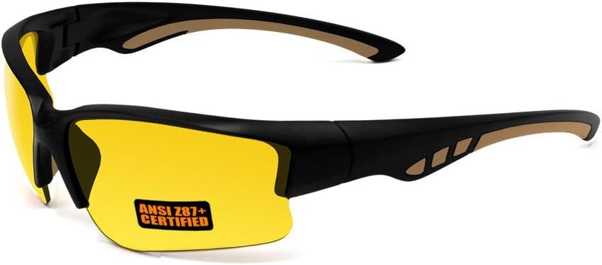 2017 Maxx Sunglasses SS3 Black/Tan Half Frame with Ansi Z87+ Yellow Lens