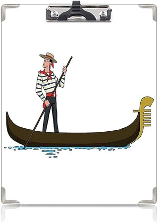 Amazon 3 Dパターンの クリップボード アルファベット 漫画 答案用紙入れ 愛のイタリア の装飾ブラウンホワイトのロマンス都市ヴェネツィアヨーロッパのシンボルのゴンドラのイラスト クリップファイル ボード 文房具 オフィス用品