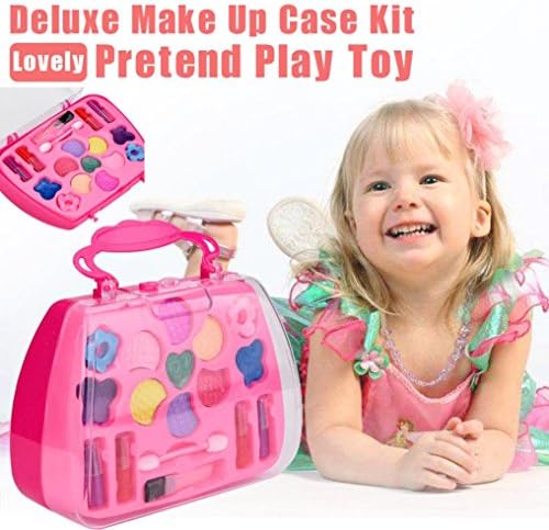 Deluxe Makeup Case Kit Lovely Pretend Play Toy, UPXIANG Princess Girl's Constume Safety Pretend Play Toy Makeup Palette Set Beauty Cosmetic Bag Carry Case Gift for Baby-Girls, 14.5 x 6 x 16cm