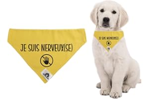 Foulard Bandana pour chien réactif JE SUIS NERVEUX(SE) se glisse sur le collier 3 grandeurs disponibles (Large)