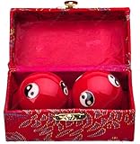 Chinese Yin Yang Health Balls w/ Chimes - Stress Relief Meditation Red Ying