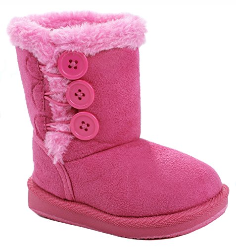 Baby Girl Toddler Pink Slouch Buttons Faux Fur Lined Soft Sole Infant Boots-6