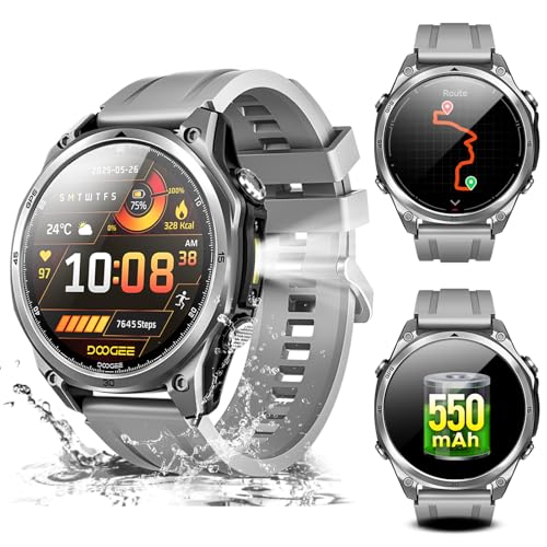 DOOGEEEco ANYWISEW1, Reloj Inteligente Militar para Hombre, GPS de Doble Banda 5ATM, Compatible con Android y iPhone, Pantalla AMOLED de 1,43", más de 170 Modos Deportivos
