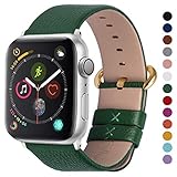 Fullmosa Compatible Apple Watch Band 42mm 44mm 40mm 38mm Leather Compatible iWatch Band/Strap Compatible Apple Watch Series 5 4 3 2 1, 42mm 44mm Dark Green + Golden Buckle