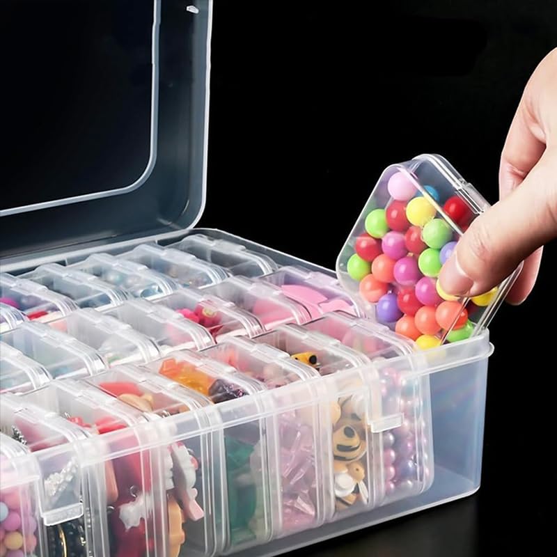 Caixa Organizadora Grande Transparente com 30 Caixinhas, Plástico, 22.5x16.5x5.6cm, para Miçangas e Bijuterias