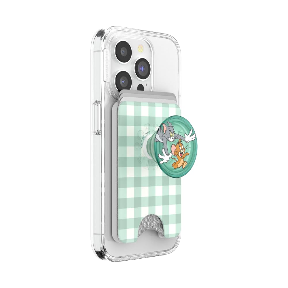 PopSockets Phone Wallet with Expanding Grip and Adapter Ring for MagSafe, Phone Card Holder, Wireless Charging Compatible, Wallet Compatible with MagSafe - Tom & Jerry Chase