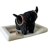 Highland Cow Ring Holder with Bed Dish, Farmhouse Decor, Jewelry Organizer, Personalized Gift (Highland Cow Black/White Plate)