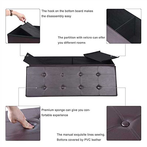 AuAg  XL Faux Leather Folding Storage Ottoman Bench Storage Chest Padded, Brown - Thumbnail 2