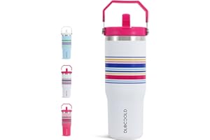 DLOCCOLD 30 oz Stainless Steel Tumbler with Flip Straw & Handle, Insulated Double Walled Water Bottle for Home, Office, Car, Leak Proof, Reusable Cup 2-in-1 Straw & Sip Lid Women Men